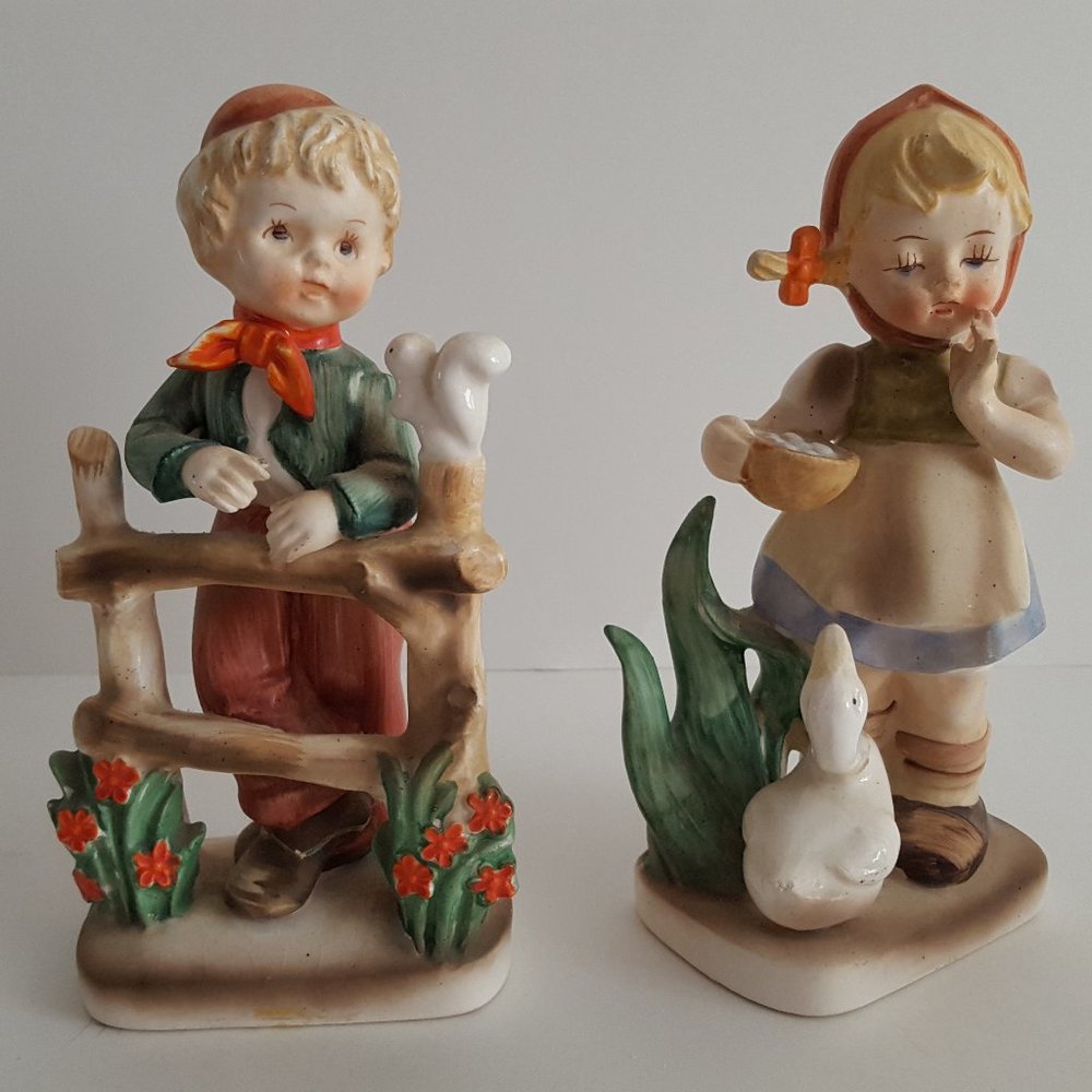 Collectible Figurines Boy with Squirrel, Girl with Duck Japan "As Is" PLS READ - Picture 4 of 16